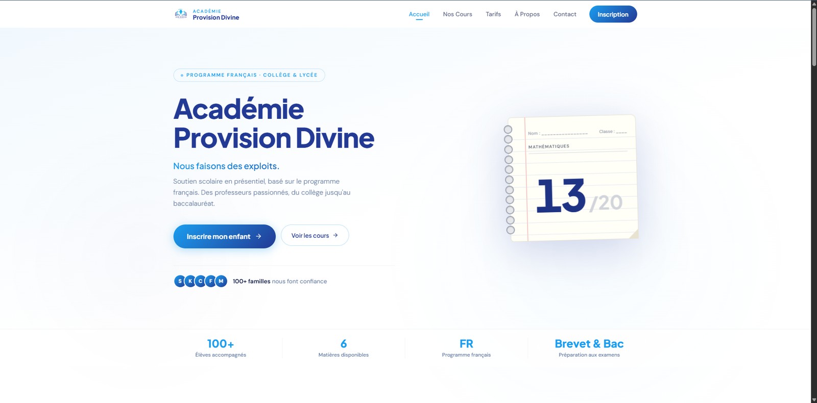 Académie Provision Divine — Site Vitrine pour Cours Particuliers