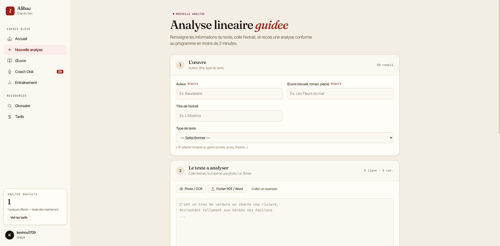Alibac — Analyse linéaire guidée